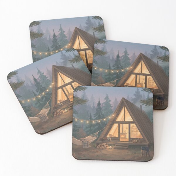 Item preview, Glamping in the Woods, The Forest Hideaway, A-Frame Cabin and Hammock Art designed and sold by BlareBlare.