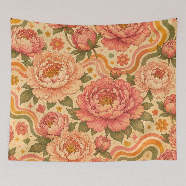 Item preview, Groovy Retro Peonies – Vintage 70s Floral Pattern designed and sold by MarekoraStudio.