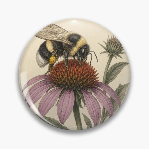 Item preview, Native Bumblebee and Coneflower — Vintage Pollinator Art designed and sold by QuietWingGuide.