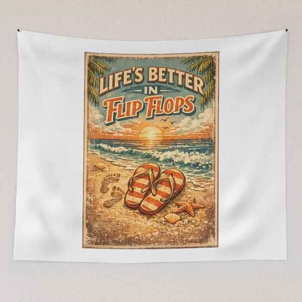Item preview, Life’s Better in Flip Flops – Vintage Summer Beach Poster designed and sold by UrbanStatic.
