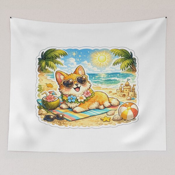 Item preview, Cute Beach Corgi Vacation Sticker designed and sold by DadStickerStore.