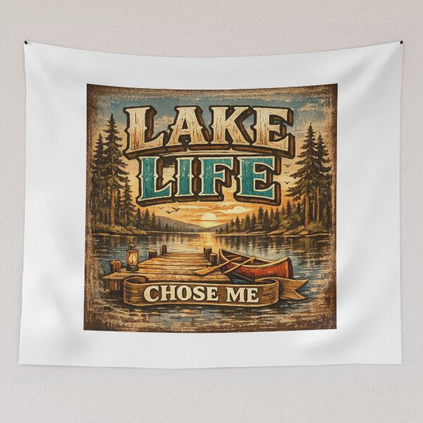 Item preview, Lake Life Chose Me – Rustic Canoe Dock Typography Desig designed and sold by UrbanStatic.