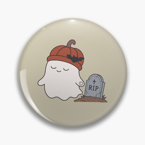 Item preview, Spooky Little Ghost with Pumpkin Hat & Tombstone Art designed and sold by suncorner28.