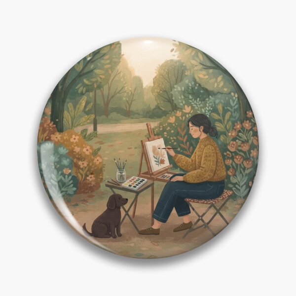 Item preview, Afternoon Painting in the Park, The Plein Air Artist, Cozy Park Painting Illustration designed and sold by BlareBlare.