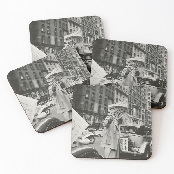 Item preview, The Daily News - Treaty of Versailles newspaper being sold on New York City street vintage black and white photograph designed and sold by Astrid Arkhangelsky.