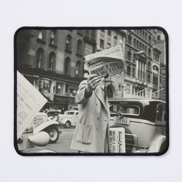 Item preview, The Daily News - Treaty of Versailles newspaper being sold on New York City street vintage black and white photograph designed and sold by Astrid Arkhangelsky.