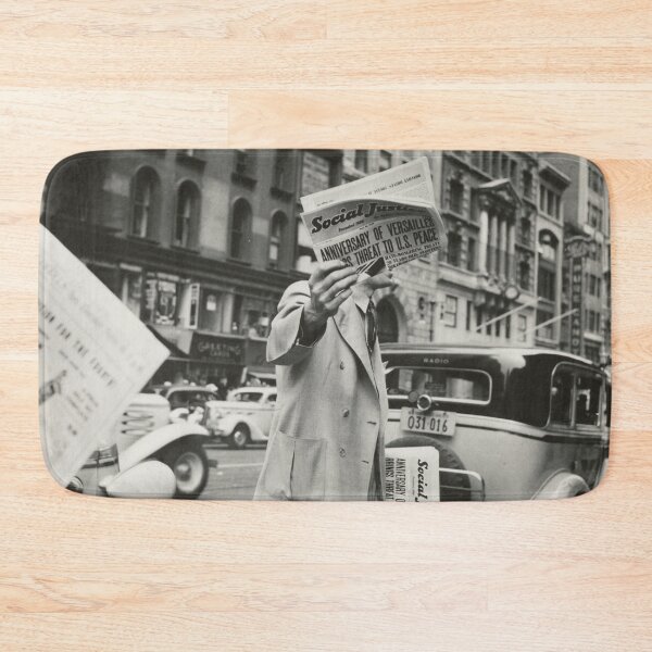 Item preview, The Daily News - Treaty of Versailles newspaper being sold on New York City street vintage black and white photograph designed and sold by Astrid Arkhangelsky.
