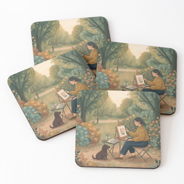 Item preview, Afternoon Painting in the Park, The Plein Air Artist, Cozy Park Painting Illustration designed and sold by BlareBlare.