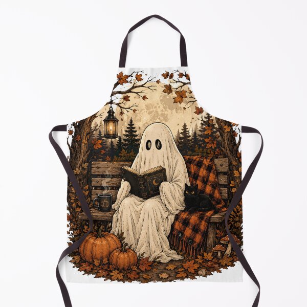 Item preview, Cozy Ghost Reading on Autumn Bench designed and sold by Drift Pattern Studio.