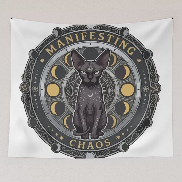 Item preview, Moon Phase Sphynx Cat Manifesting Chaos Occult Art designed and sold by Arc2020.