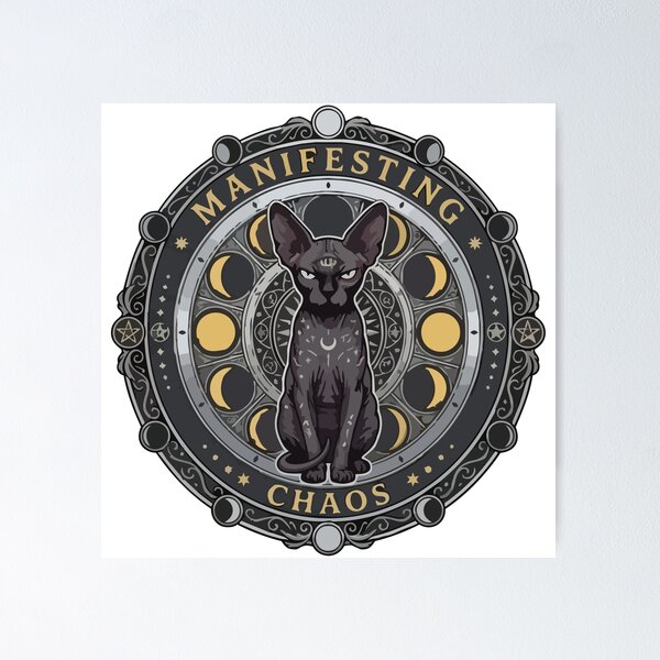 Item preview, Moon Phase Sphynx Cat Manifesting Chaos Occult Art designed and sold by Arc2020.