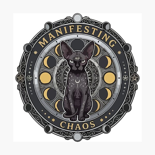 Item preview, Moon Phase Sphynx Cat Manifesting Chaos Occult Art designed and sold by Arc2020.
