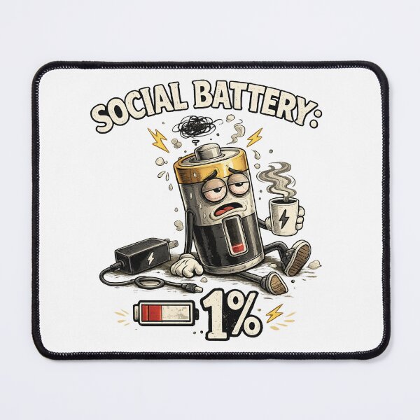 Item preview, Social Battery: 1% – Funny Introvert Coffee Cartoon Design designed and sold by Karszul.
