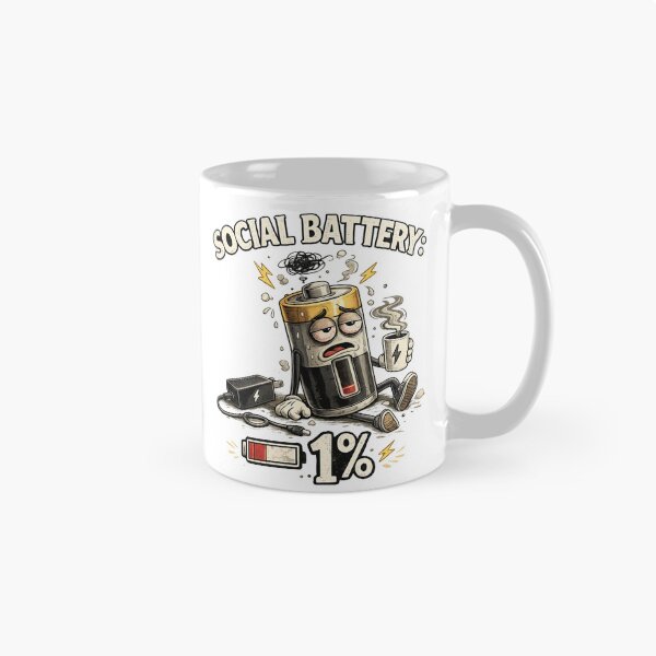Item preview, Social Battery: 1% – Funny Introvert Coffee Cartoon Design designed and sold by Karszul.