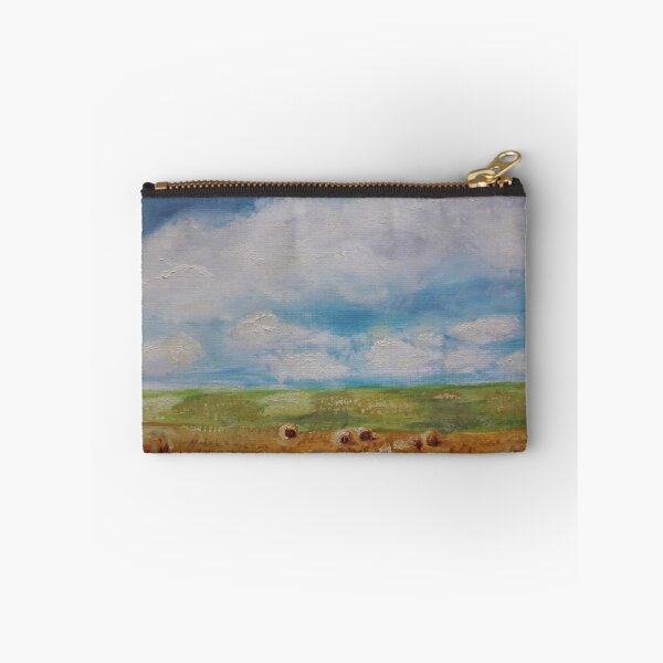 Item preview, Hay Bales in Golden Field Landscape Oil Painting designed and sold by ilkayArtStudio.