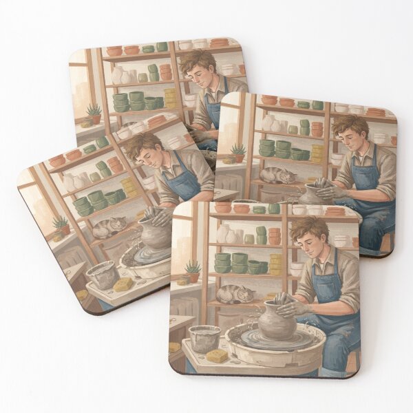 Item preview, The Ceramic Studio, Cozy Pottery Craft Flat Art Print designed and sold by BlareBlare.