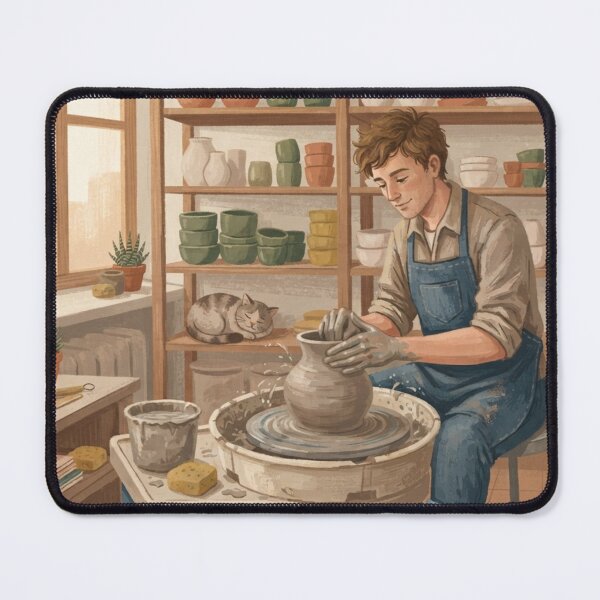 Item preview, The Ceramic Studio, Cozy Pottery Craft Flat Art Print designed and sold by BlareBlare.