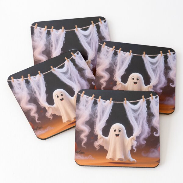 Item preview, Cute Ghost Hanging Spooky Cobwebs on a Clothesline Funny Halloween Cartoon Design designed and sold by OksArtStudio.