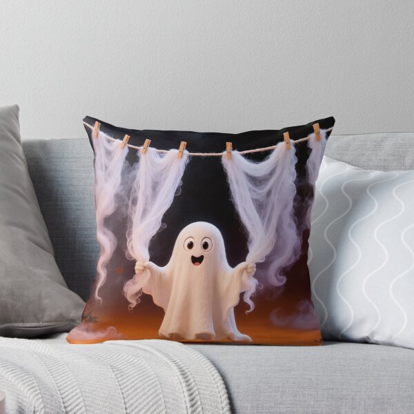 Item preview, Cute Ghost Hanging Spooky Cobwebs on a Clothesline Funny Halloween Cartoon Design designed and sold by OksArtStudio.