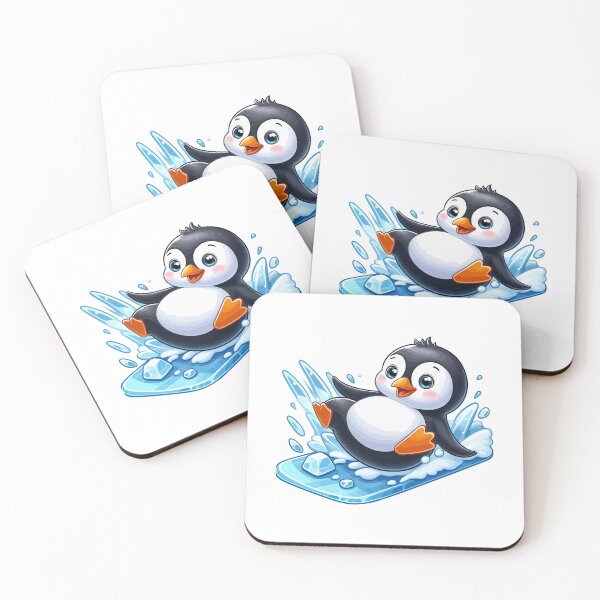 Item preview, Cute Baby Penguin Sliding on Ice Cartoon Illustration designed and sold by HesselKelvin.