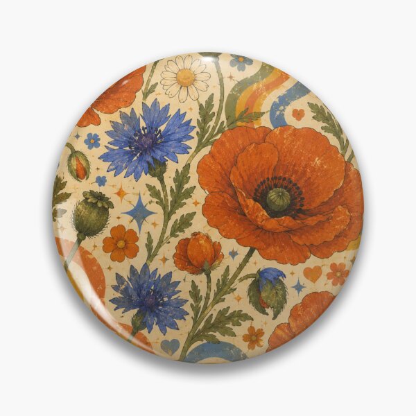 Item preview, Blue Cornflowers and Poppies – Groovy 70s Wildflower Pattern designed and sold by MarekoraStudio.
