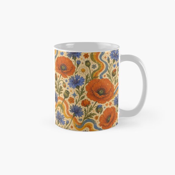 Item preview, Blue Cornflowers and Poppies – Groovy 70s Wildflower Pattern designed and sold by MarekoraStudio.