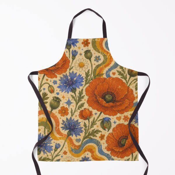 Item preview, Blue Cornflowers and Poppies – Groovy 70s Wildflower Pattern designed and sold by MarekoraStudio.