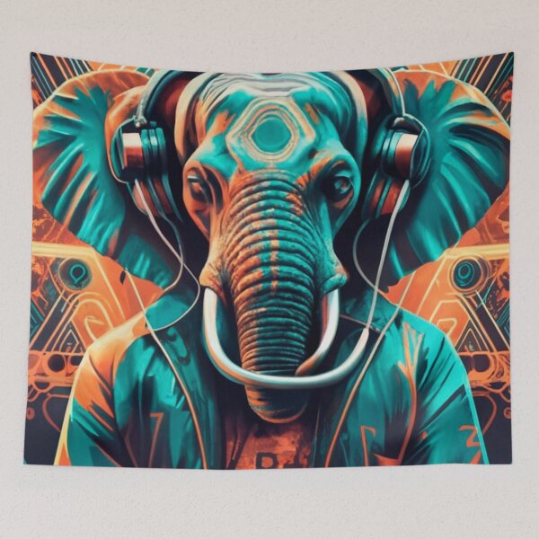 Item preview, Cyberpunk Elephant DJ - Futuristic Synthwave Music Art designed and sold by Outlet Raloel.