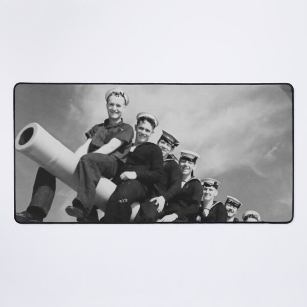 Item preview, Hilarious Seamen on a Naval Gun WWII vintage funny humorous black and white photograph designed and sold by Astrid Arkhangelsky.