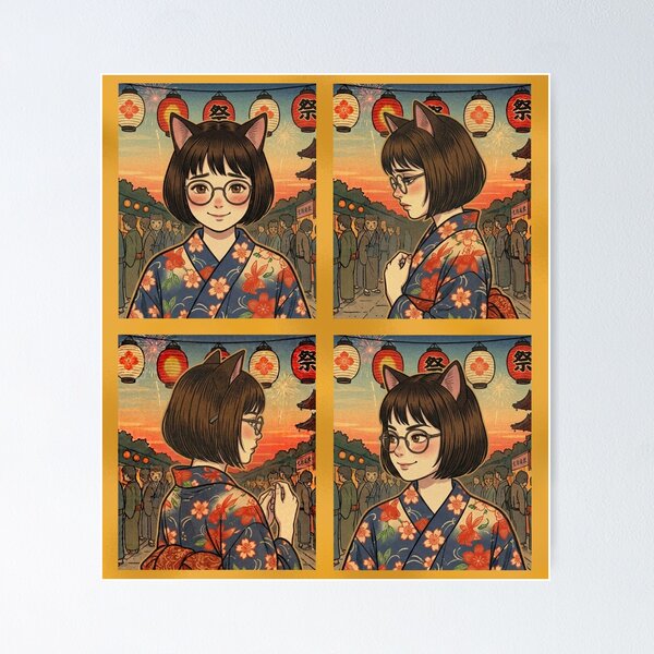 Item preview, Festive Whispers: The Cat-Eared Girl in Kimono designed and sold by Komatoya.