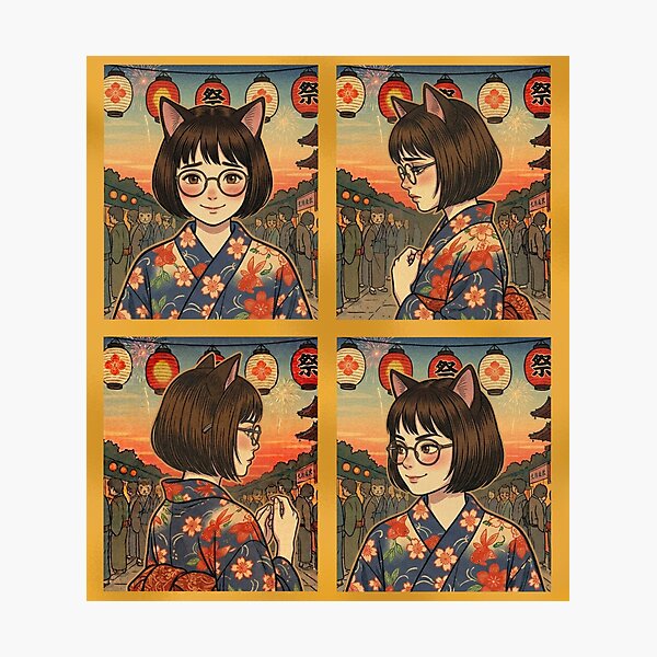 Item preview, Festive Whispers: The Cat-Eared Girl in Kimono designed and sold by Komatoya.