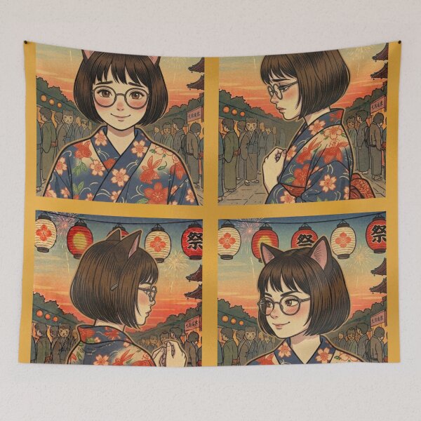 Item preview, Festive Whispers: The Cat-Eared Girl in Kimono designed and sold by Komatoya.