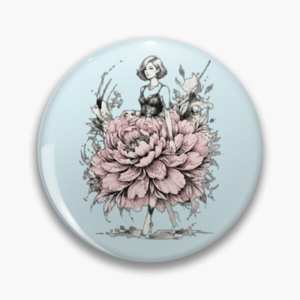 Artikelvorschau, „Zarte Blütenblüte“ – Elegante Frau mit rosa Pfingstrosenrock, Tuschezeichnung entworfen und verkauft von Nakrisa.