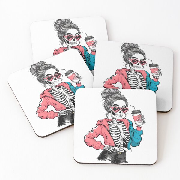Item preview, Skeleton Girl Drinking Coffee designed and sold by BobaTeeStore.