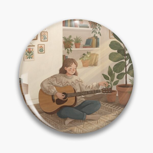 Artikelvorschau, Acoustic Afternoon, Guitar in the Living Room, Cozy Boho Music Room Illustration entworfen und verkauft von BlareBlare.