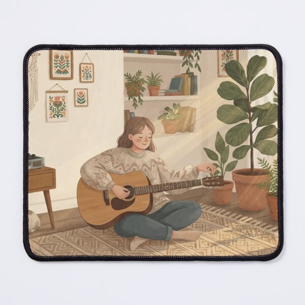 Item preview, Acoustic Afternoon, Guitar in the Living Room, Cozy Boho Music Room Illustration designed and sold by BlareBlare.