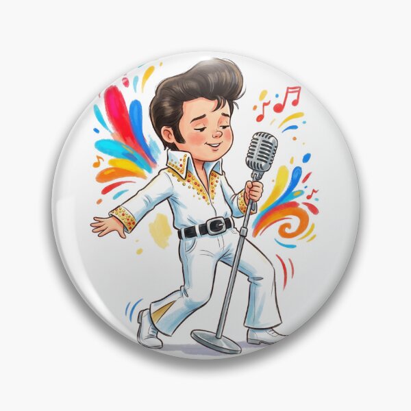 Item preview, Cute Cartoon Elvis Presley Style Singer Performing with Microphone and Colorful Music Splashes designed and sold by Kis-Shop.