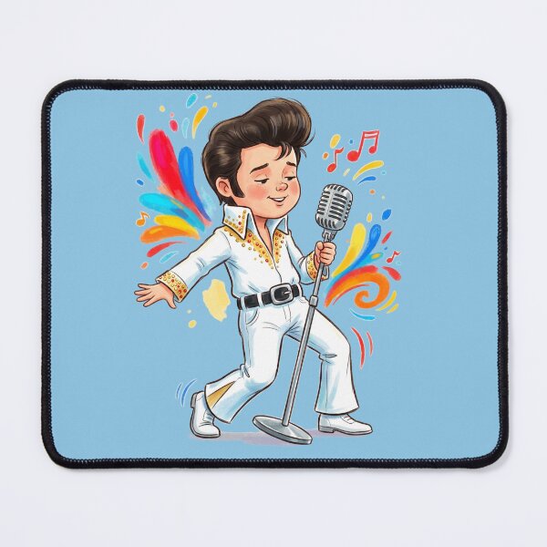 Item preview, Cute Cartoon Elvis Presley Style Singer Performing with Microphone and Colorful Music Splashes designed and sold by Kis-Shop.