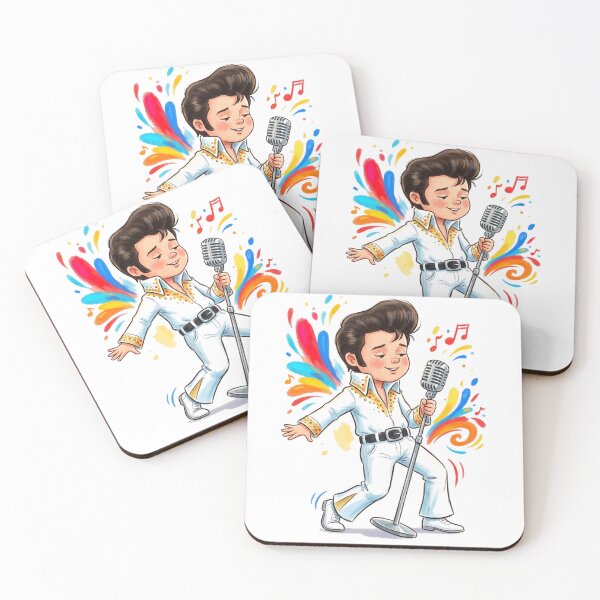 Item preview, Cute Cartoon Elvis Presley Style Singer Performing with Microphone and Colorful Music Splashes designed and sold by Kis-Shop.