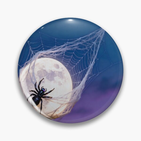 Item preview, Cute Black Spider Resting on a Moon Cobweb Funny Halloween Cartoon Design designed and sold by OksArtStudio.