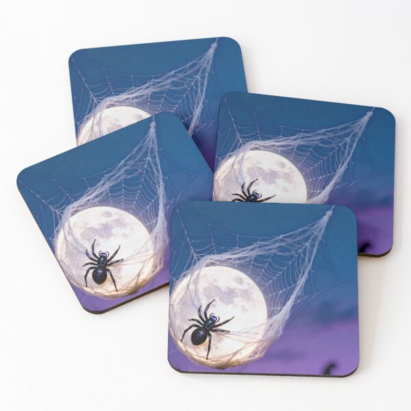 Item preview, Cute Black Spider Resting on a Moon Cobweb Funny Halloween Cartoon Design designed and sold by OksArtStudio.