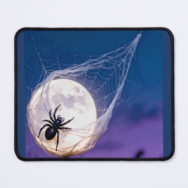 Item preview, Cute Black Spider Resting on a Moon Cobweb Funny Halloween Cartoon Design designed and sold by OksArtStudio.