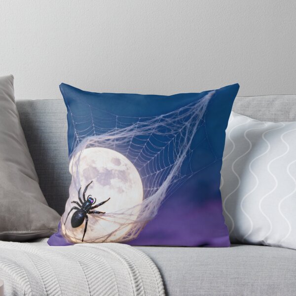 Item preview, Cute Black Spider Resting on a Moon Cobweb Funny Halloween Cartoon Design designed and sold by OksArtStudio.