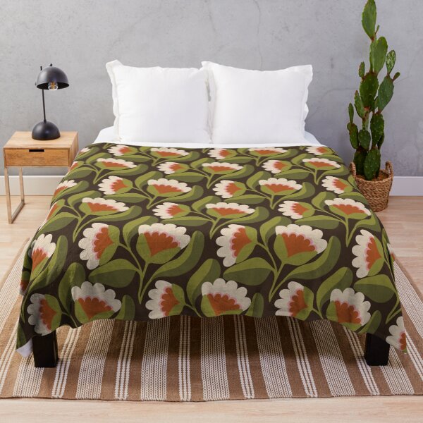 Item preview, Flowing Folk Floral Pattern in Chocolate Brown & Olive Green designed and sold by Illustrated by Nat.