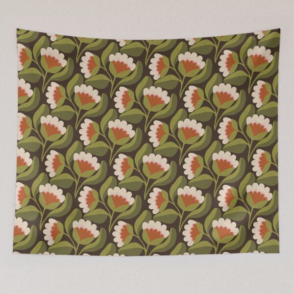 Item preview, Flowing Folk Floral Pattern in Chocolate Brown & Olive Green designed and sold by Illustrated by Nat.