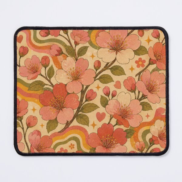 Item preview, Groovy Cherry Blossoms – Vintage 70s Floral Pattern designed and sold by MarekoraStudio.