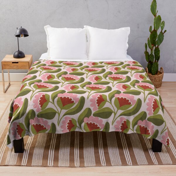 Item preview, Flowing Folk Floral Pattern in Pastel Pink & Olive Green designed and sold by Illustrated by Nat.