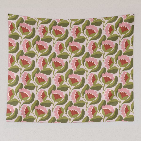Item preview, Flowing Folk Floral Pattern in Pastel Pink & Olive Green designed and sold by Illustrated by Nat.