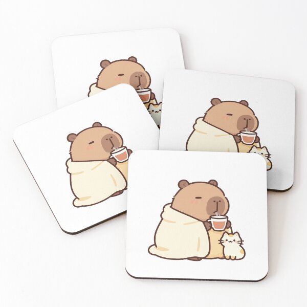 Item preview, Cozy Capybara Drinking Coffee With Cat designed and sold by kamilx953.