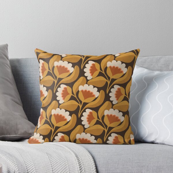 Item preview, Flowing Folk Floral Pattern in Chocolate Brown & Mustard Yellow designed and sold by Illustrated by Nat.